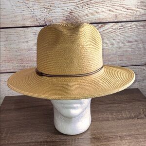 Mens Vintage Scala Large Stylish Tan Wide-Brim Hat Paper Straw/Poly